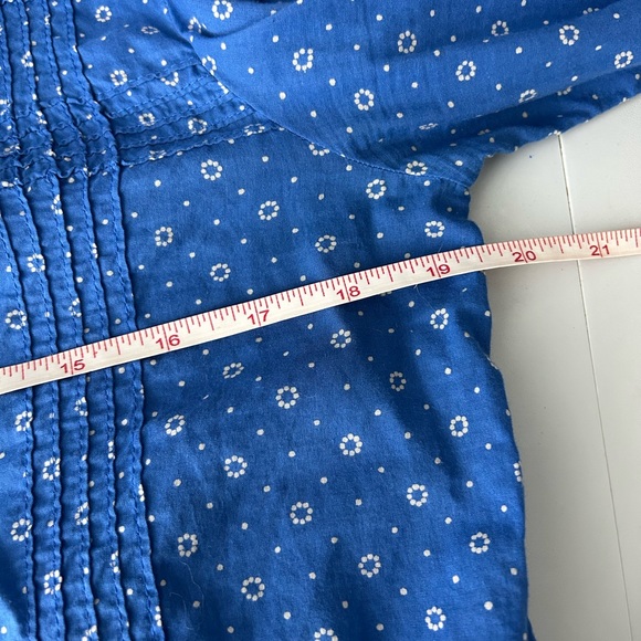 Lucky Brand Blue Button Down Peplum Pleated Shirt Dotted Floral Long Sleeve S - Picture 4 of 5